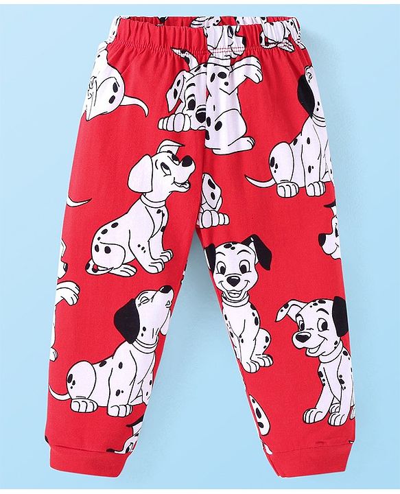 Babyhug Disney Single Jersey Knit Full Sleeves Night Suit with 101 Dalmatians Print - Red