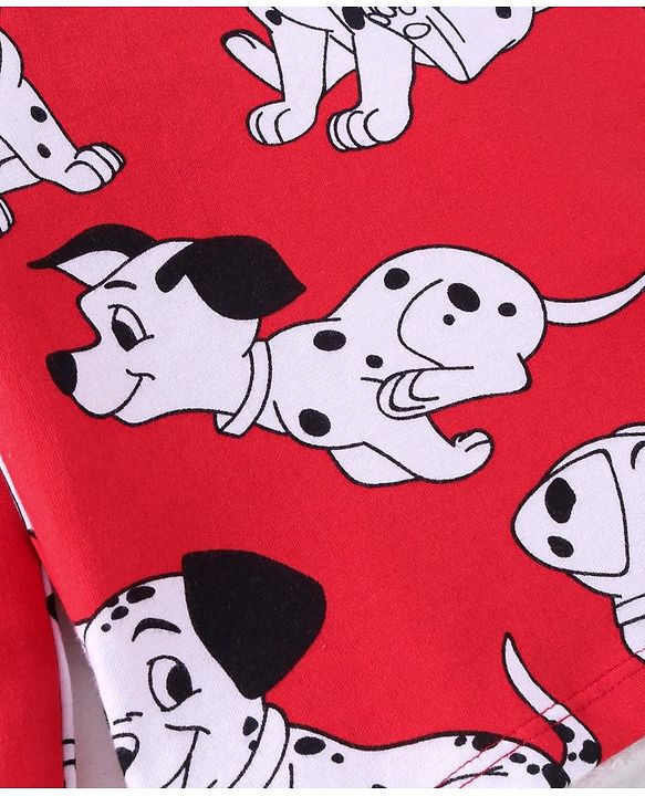 Babyhug Disney Single Jersey Knit Full Sleeves Night Suit with 101 Dalmatians Print - Red