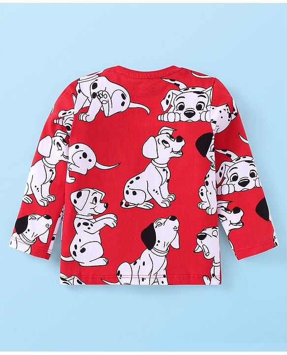 Babyhug Disney Single Jersey Knit Full Sleeves Night Suit with 101 Dalmatians Print - Red