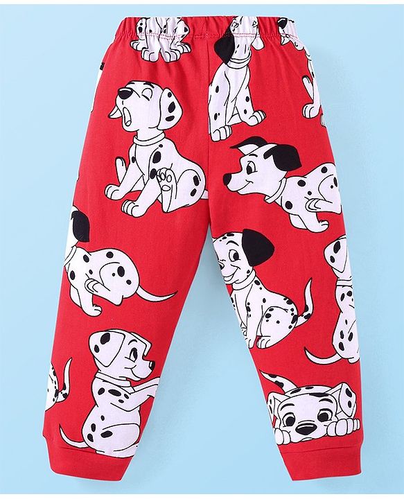 Babyhug Disney Single Jersey Knit Full Sleeves Night Suit with 101 Dalmatians Print - Red