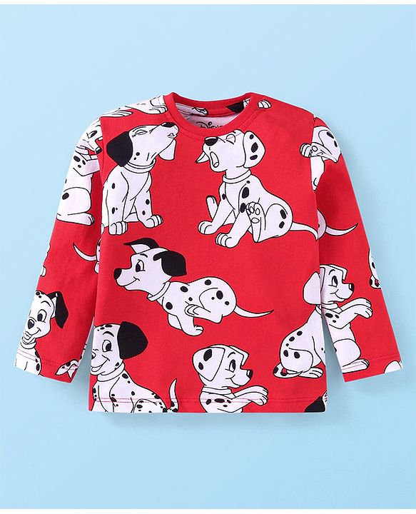 Babyhug Disney Single Jersey Knit Full Sleeves Night Suit with 101 Dalmatians Print - Red