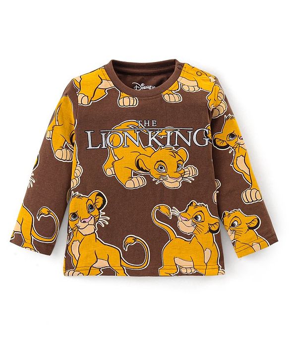 Babyhug Disney Single Jersey Knit Full Sleeves T-Shirt With Lion King & Foil Text Print - Brown