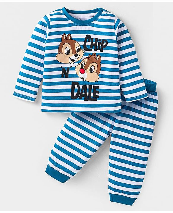 Babyhug Disney Single Jersey Knit Full Sleeves Night Suit With Chip N Dale Graphics - Light Blue