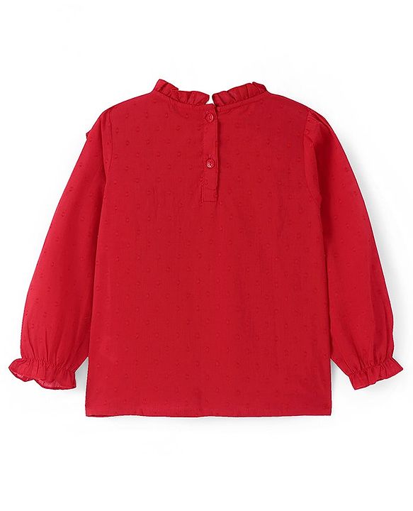 Babyhug Rayon Woven Full Sleeves Solid Colour Top with Bow Applique & Frill Detailing - Red