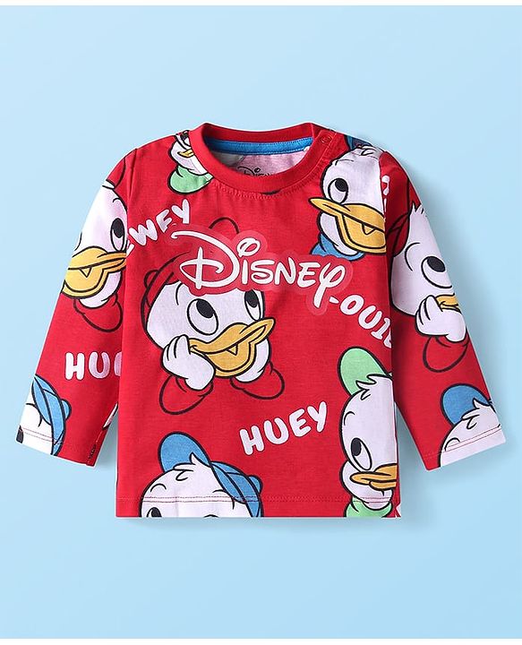 Babyhug Disney Cotton Knit Full Sleeves Night Suit With Donald Duck & Friends Print - Red