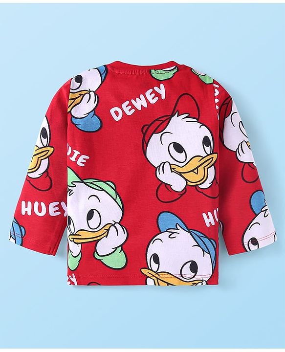 Babyhug Disney Cotton Knit Full Sleeves Night Suit With Donald Duck & Friends Print - Red