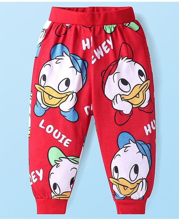 Babyhug Disney Cotton Knit Full Sleeves Night Suit With Donald Duck & Friends Print - Red