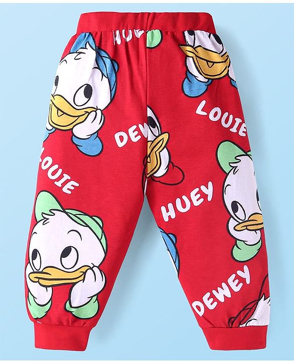 Babyhug Disney Cotton Knit Full Sleeves Night Suit With Donald Duck & Friends Print - Red