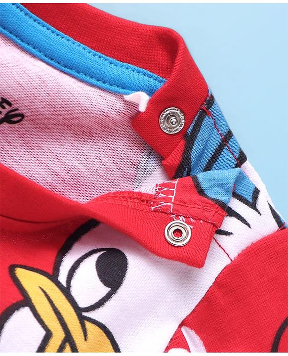 Babyhug Disney Cotton Knit Full Sleeves Night Suit With Donald Duck & Friends Print - Red