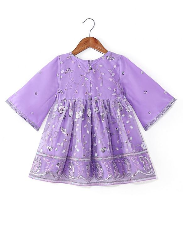Babyhug Woven Three Fourth Sleeves Sequinned Kurta Gharara Set with Net Dupatta-Lavender