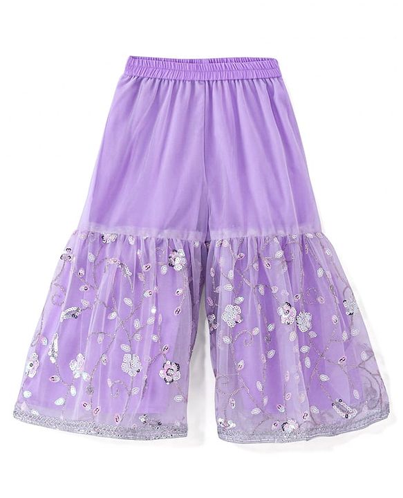 Babyhug Woven Three Fourth Sleeves Sequinned Kurta Gharara Set with Net Dupatta-Lavender