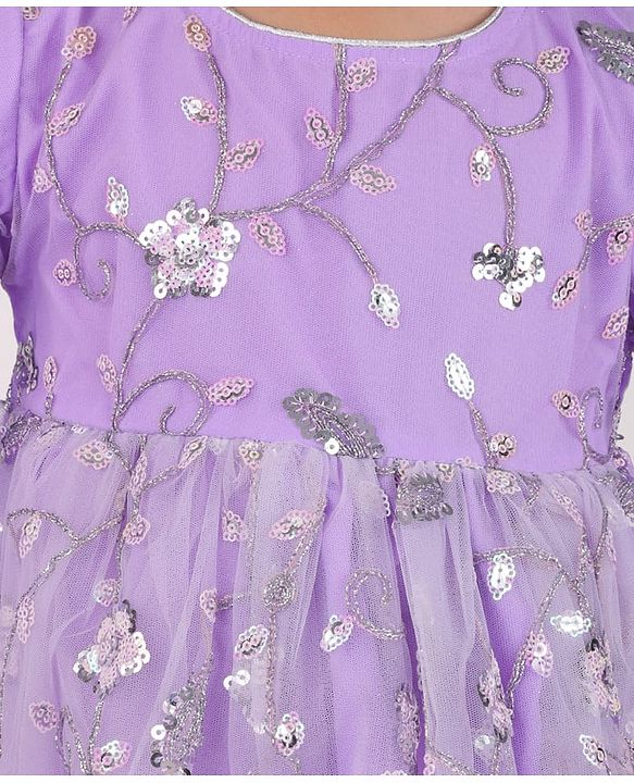 Babyhug Woven Three Fourth Sleeves Sequinned Kurta Gharara Set with Net Dupatta-Lavender