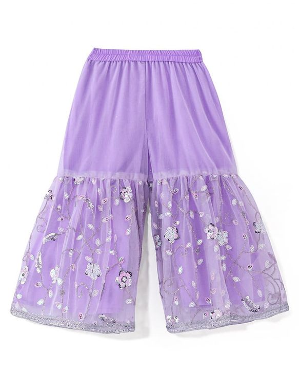 Babyhug Woven Three Fourth Sleeves Sequinned Kurta Gharara Set with Net Dupatta-Lavender
