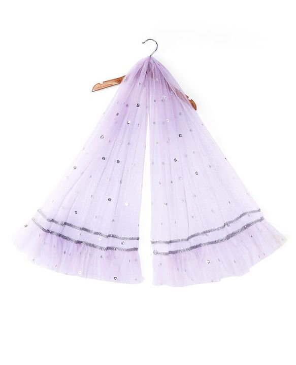 Babyhug Woven Three Fourth Sleeves Sequinned Kurta Gharara Set with Net Dupatta-Lavender