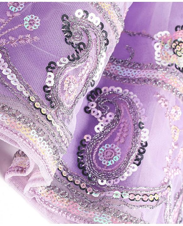 Babyhug Woven Three Fourth Sleeves Sequinned Kurta Gharara Set with Net Dupatta-Lavender