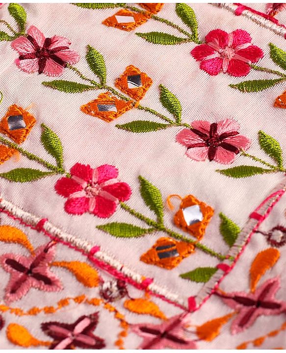 Babyhug Cotton Woven Peasant Sleeves Floral Printed Kurti Gharara & Dupatta Set with Tassle Detailing - Peach