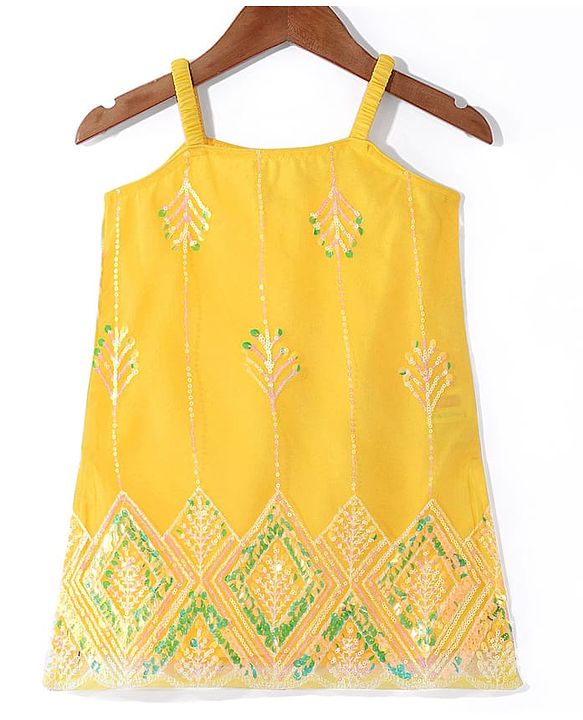 Babyhug Woven Sleeveless Net Sequins Embroidered Kurti Palazzo Set with Dupatta - Yellow