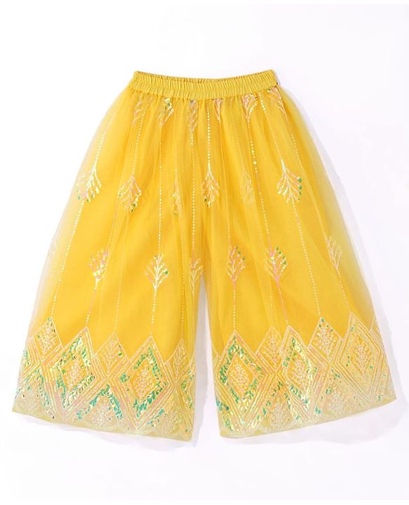 Babyhug Woven Sleeveless Net Sequins Embroidered Kurti Palazzo Set with Dupatta - Yellow