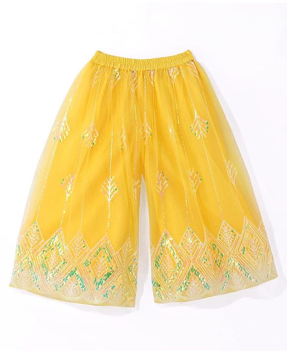 Babyhug Woven Sleeveless Net Sequins Embroidered Kurti Palazzo Set with Dupatta - Yellow