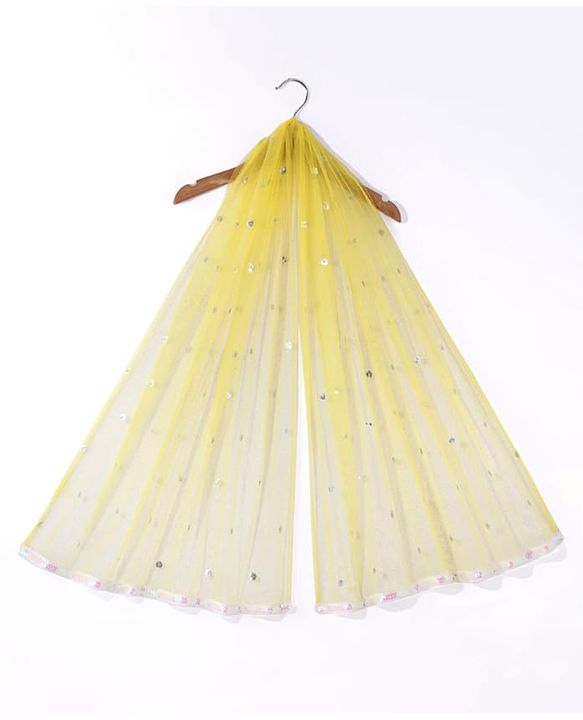 Babyhug Woven Sleeveless Net Sequins Embroidered Kurti Palazzo Set with Dupatta - Yellow