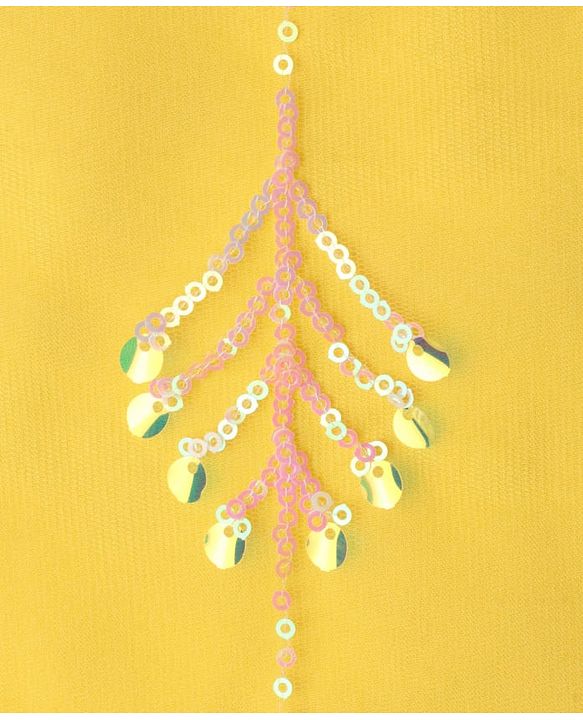 Babyhug Woven Sleeveless Net Sequins Embroidered Kurti Palazzo Set with Dupatta - Yellow