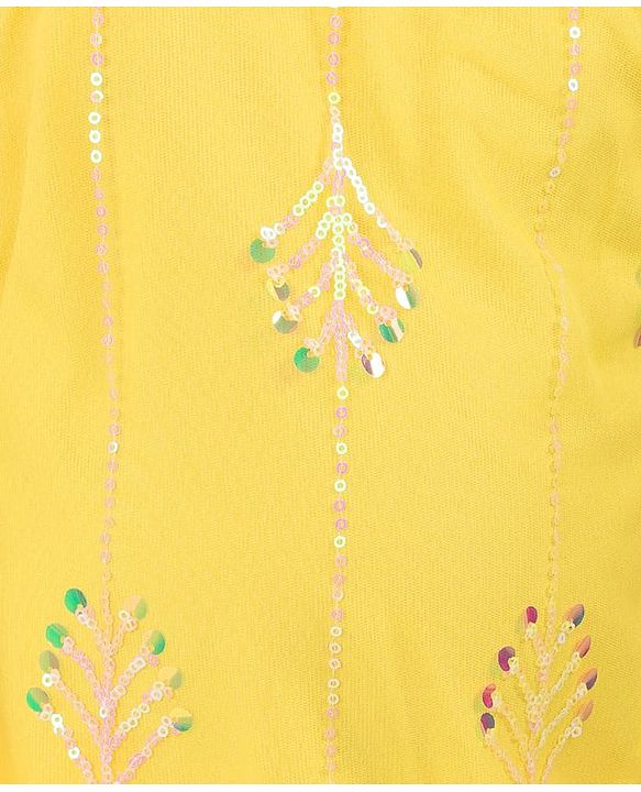 Babyhug Woven Sleeveless Net Sequins Embroidered Kurti Palazzo Set with Dupatta - Yellow