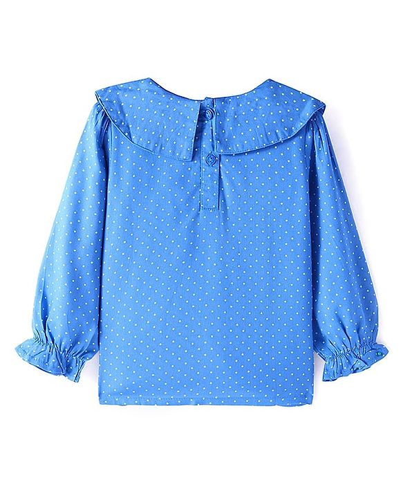 Babyhug Rayon Woven Full Sleeves Polka Dot Printed Top With Peter Pan Collar - Blue