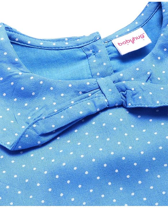 Babyhug Rayon Woven Full Sleeves Polka Dot Printed Top With Peter Pan Collar - Blue