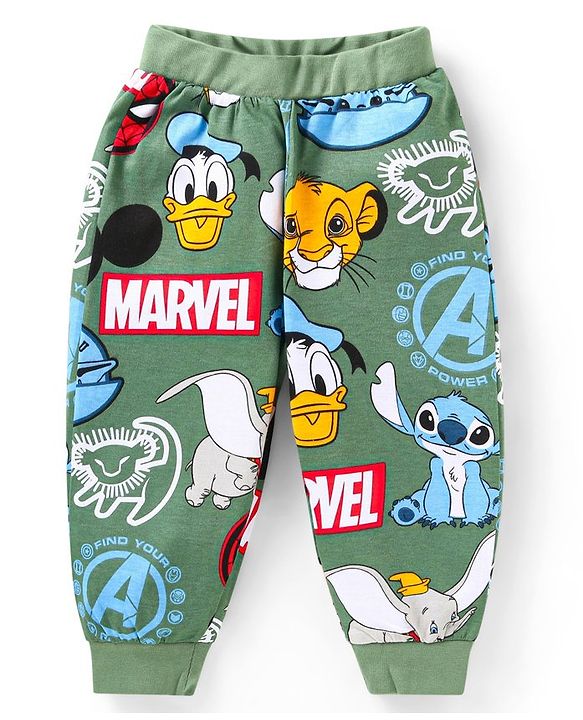 Babyhug Disney Single Jersey Knit Full Sleeves Night Suit With Disney Characters Print - Green