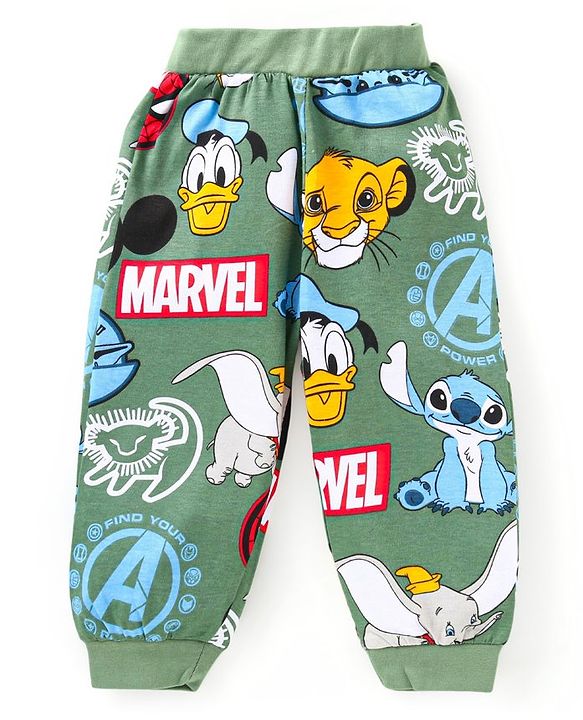 Babyhug Disney Single Jersey Knit Full Sleeves Night Suit With Disney Characters Print - Green