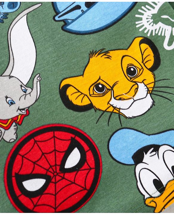 Babyhug Disney Single Jersey Knit Full Sleeves Night Suit With Disney Characters Print - Green