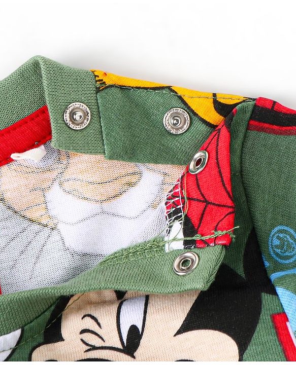 Babyhug Disney Single Jersey Knit Full Sleeves Night Suit With Disney Characters Print - Green