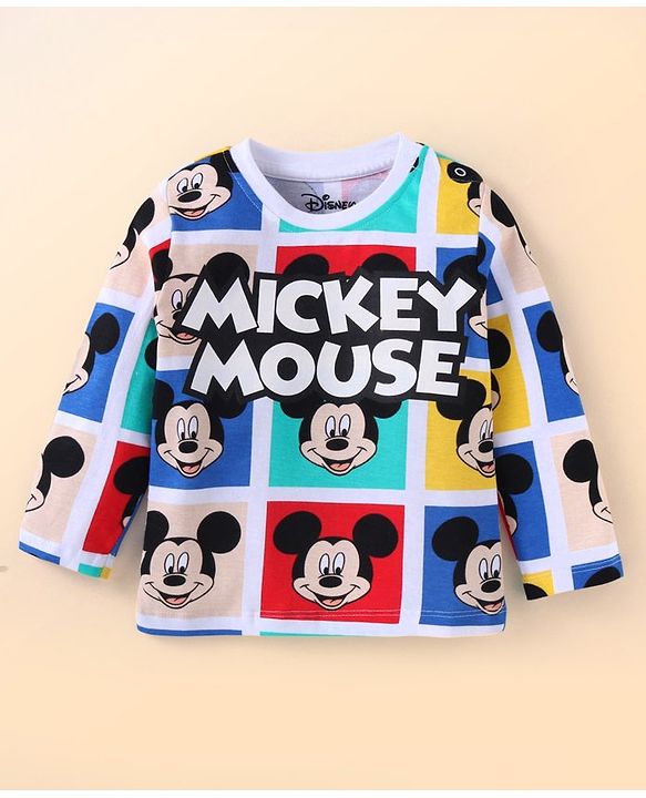 Babyhug Disney Single Jersey Knit Full Sleeves Night Suit with Mickey Mouse Graphics- Red Blue & Yellow