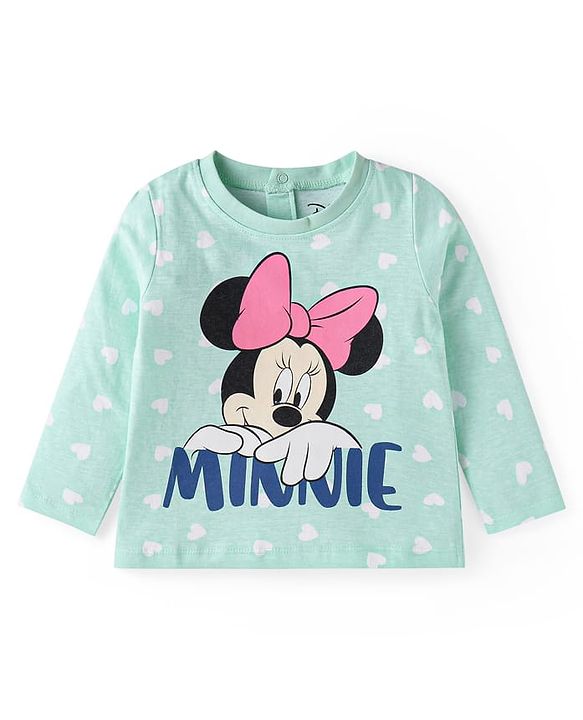 Babyhug Disney Cotton Knit Full Sleeves Night Suit With Minnie Mouse Graphics - Sea Green