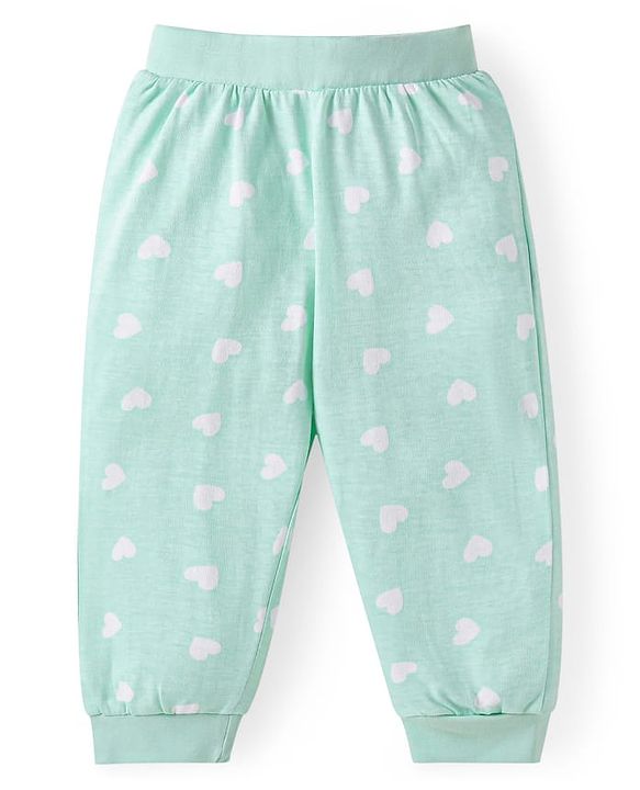 Babyhug Disney Cotton Knit Full Sleeves Night Suit With Minnie Mouse Graphics - Sea Green