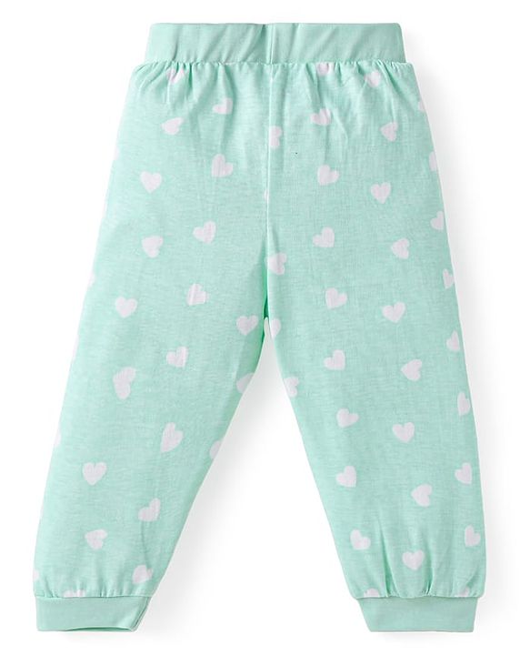 Babyhug Disney Cotton Knit Full Sleeves Night Suit With Minnie Mouse Graphics - Sea Green