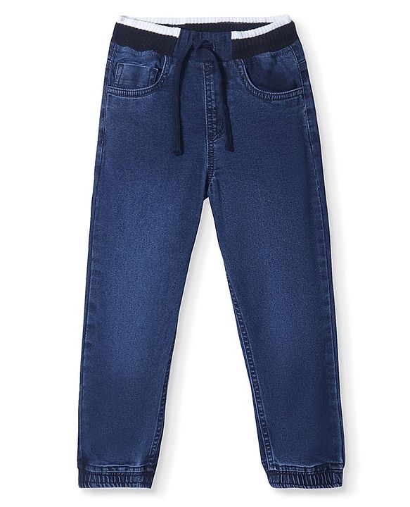 Pine Kids Denim Woven Full Length Ribbed Waist Washed Jeans - Dark Blue
