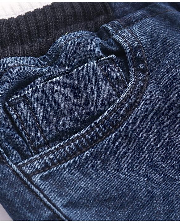 Pine Kids Denim Woven Full Length Ribbed Waist Washed Jeans - Dark Blue