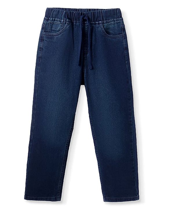 Pine Kids Denim Woven Washed Full Length Solid Colour Jeans - Navy Blue