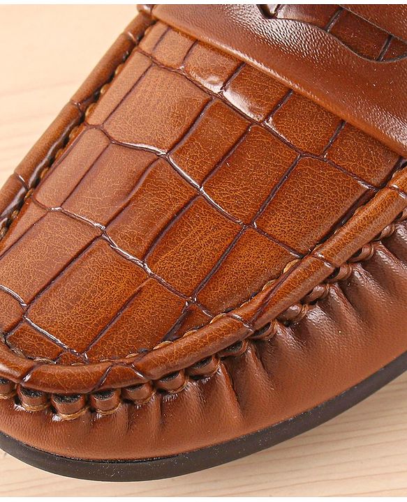 Pine Kids Slip On Party Wear Loafers with Crocodile Texture Design - Tan