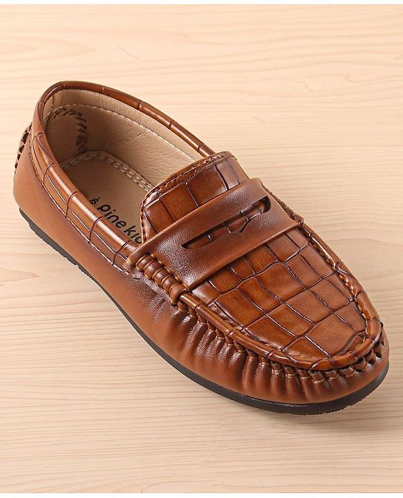 Pine Kids Slip On Party Wear Loafers with Crocodile Texture Design - Tan