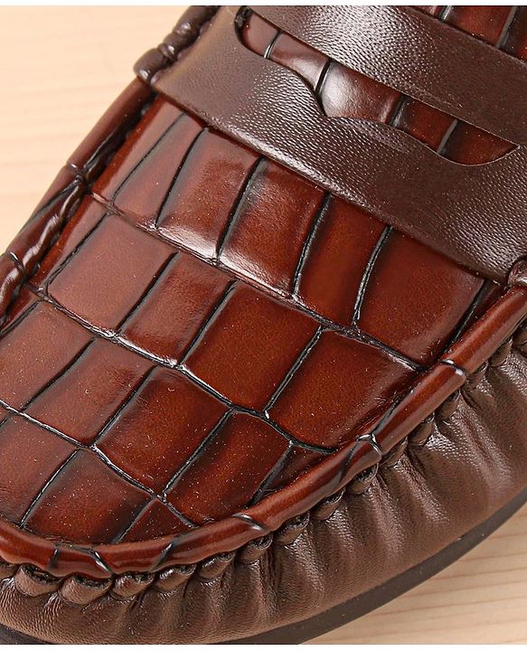 Pine Kids Slip On Party Wear Loafers with Crocodile Texture Design - Brown