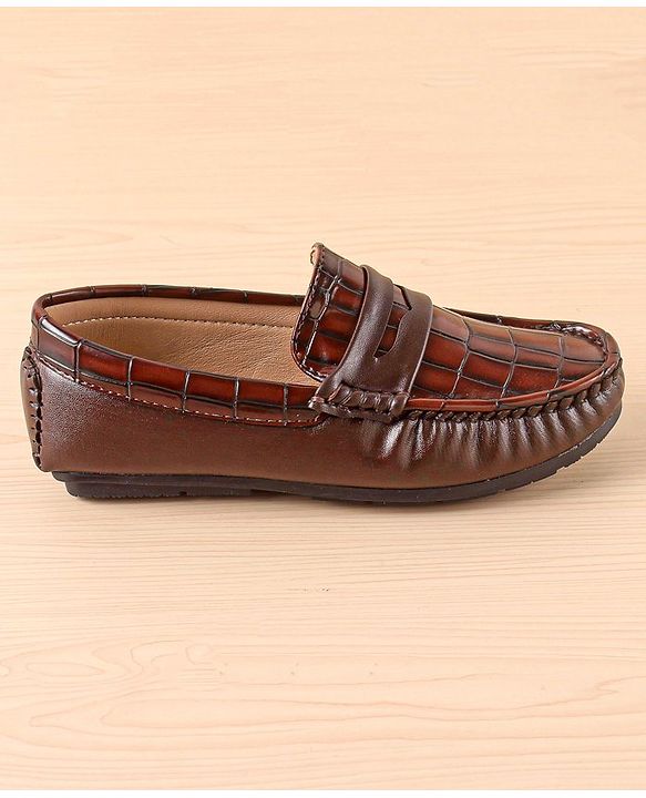 Pine Kids Slip On Party Wear Loafers with Crocodile Texture Design - Brown