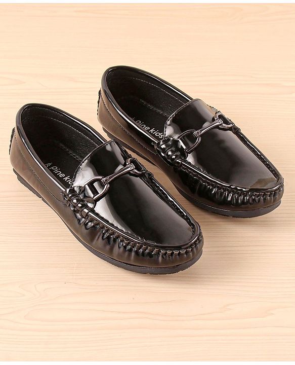 Pine Kids Slip On Party Wear Shoes with Applique - Black