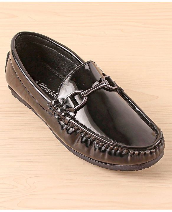 Pine Kids Slip On Party Wear Shoes with Applique - Black