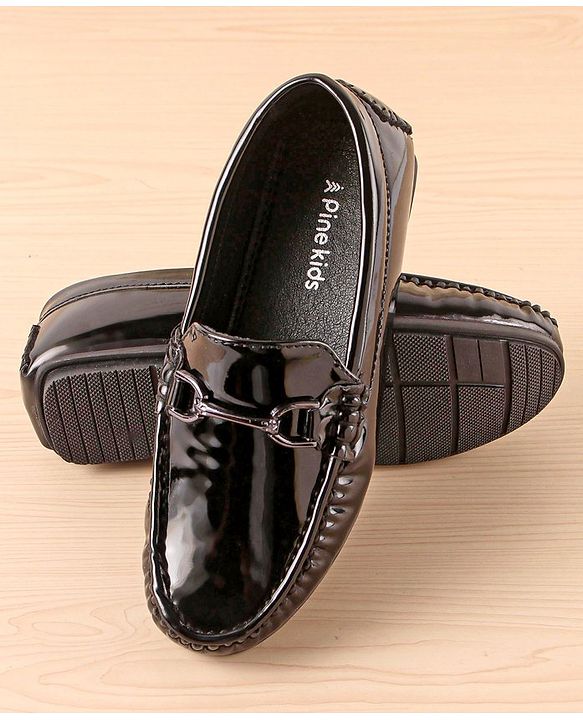 Pine Kids Slip On Party Wear Shoes with Applique - Black