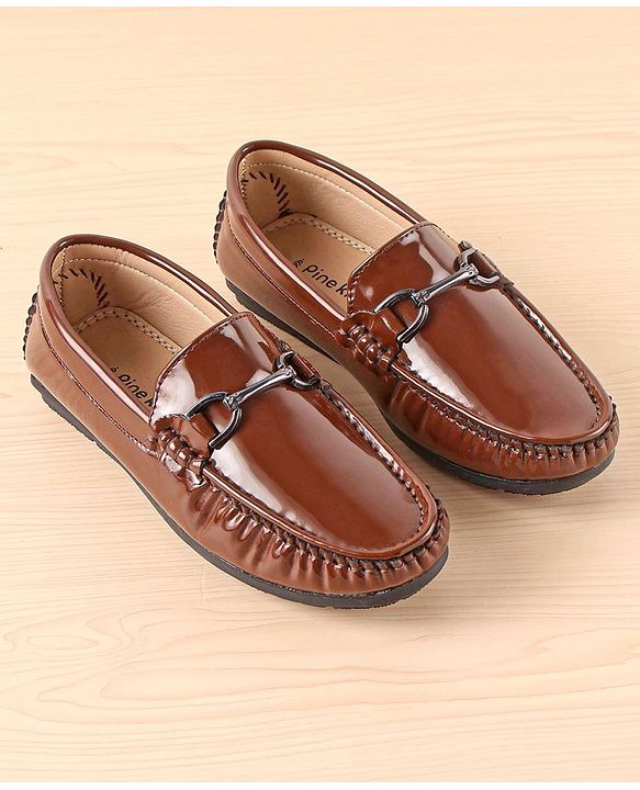 Pine Kids Slip On Party Wear Shoes with Applique - Brown