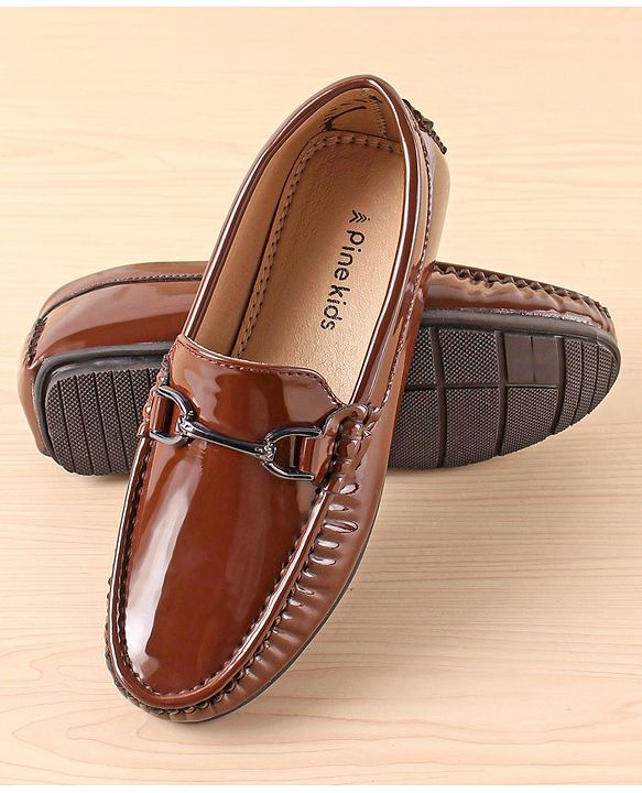 Pine Kids Slip On Party Wear Shoes with Applique - Brown