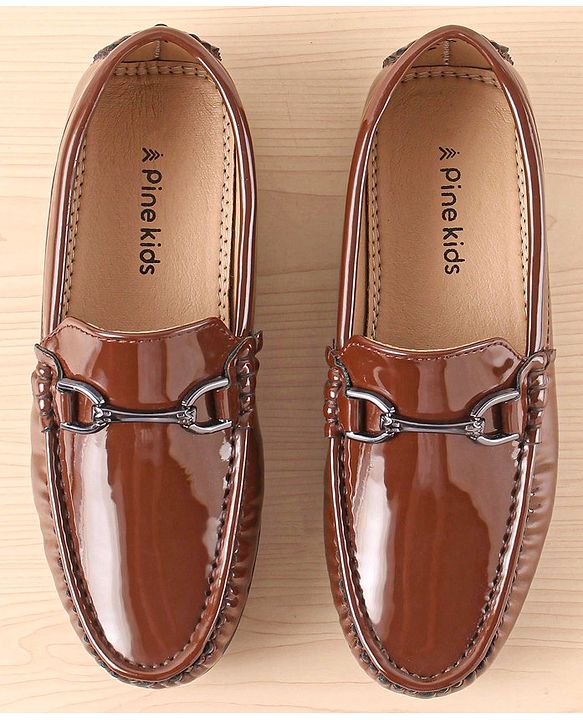 Pine Kids Slip On Party Wear Shoes with Applique - Brown