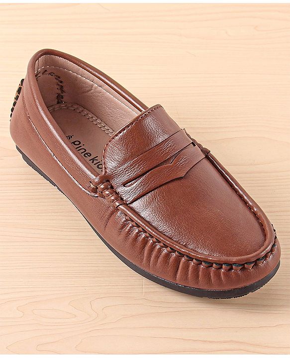 Pine Kids Slip On Solid Colour Loafers  - Light Brown